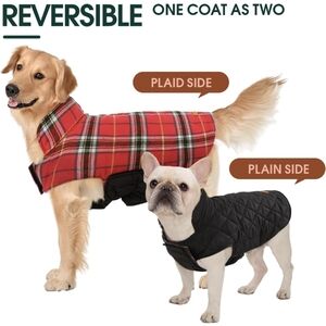 🐕 Waterproof Dog Coat Reversible Black & Red Plaid Cold Weather Coat NWT Sz M